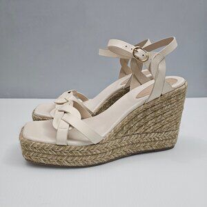 Stuart Weitzman Braida Max Wedge Womens 10 Cream Leather Espadrille Sandal NEW